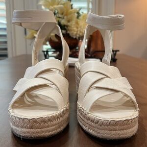 Franco Sarto Carmina Espadrille Wedge Sandal Womens 10 M Leather Strappy Ivory